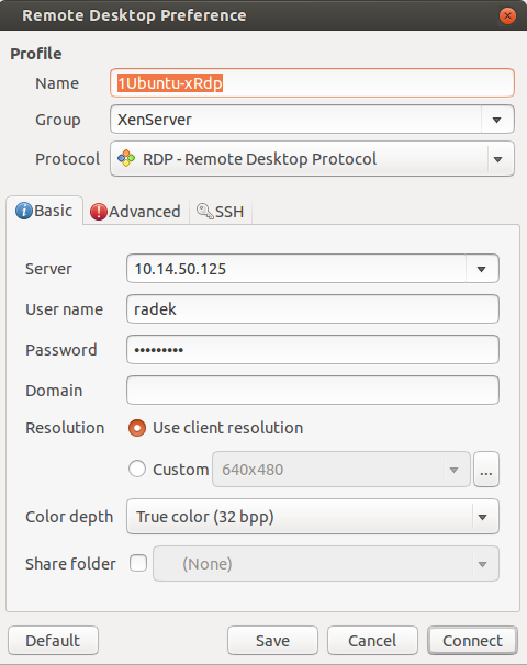 xRDP Remmina configuration