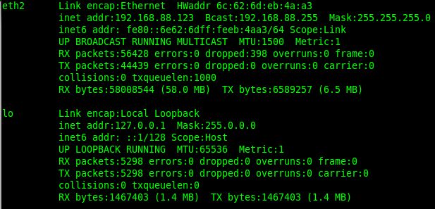 ifconfig—interface on the PC