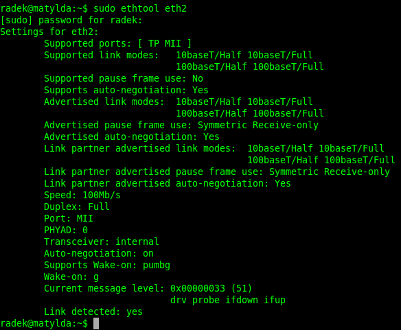 ethtool—command-line output