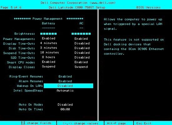 WakeOnLan BIOS setting