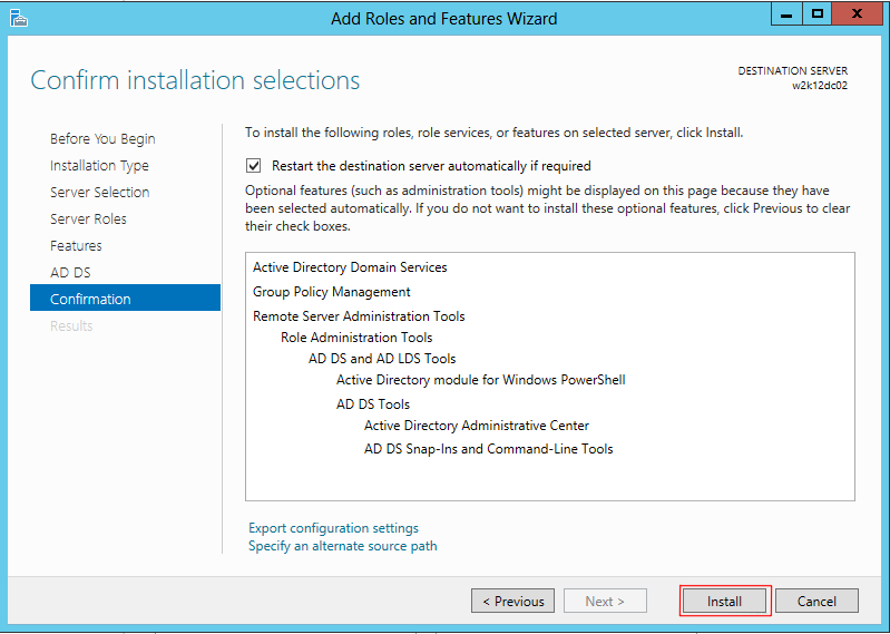Confirming the Windows Server installation