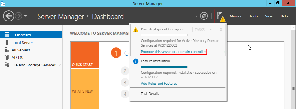 Promoting the server to a domain controller