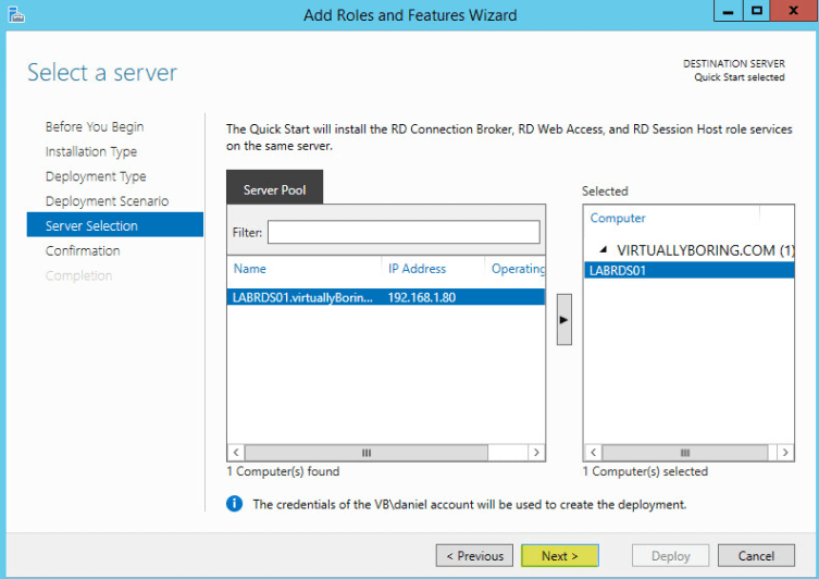 Selecting the server