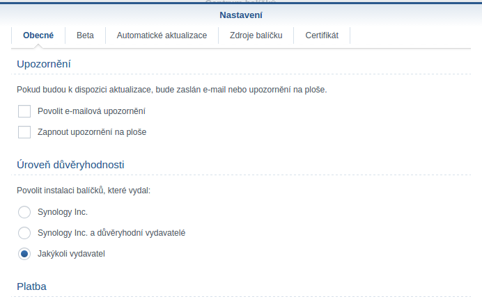 Synology package trust settings