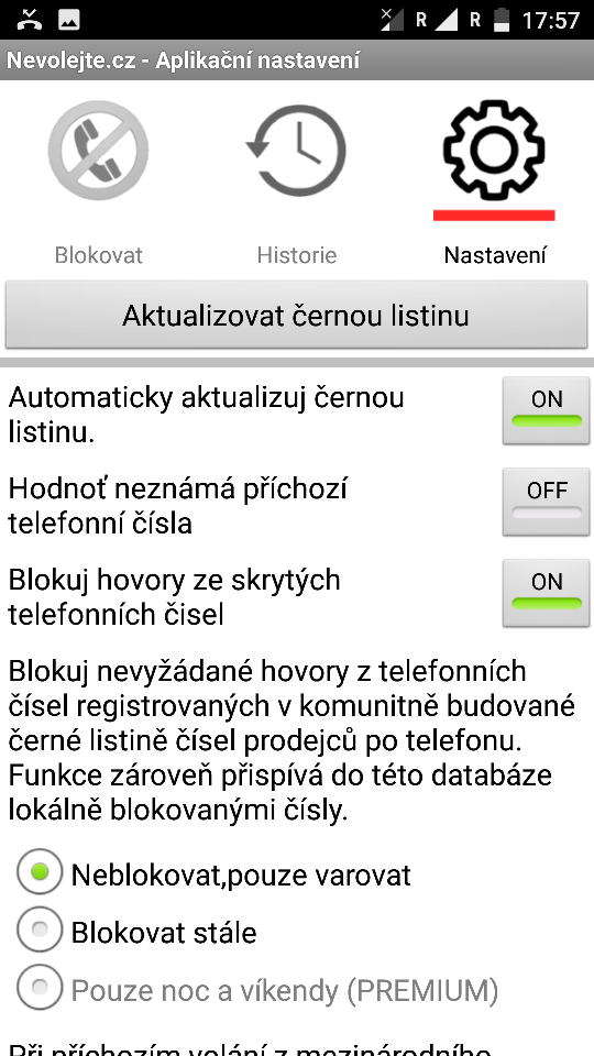 Nevolejte warning app