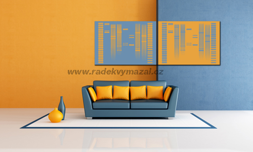 obraz z lidské DNA v oranžovo-modrém interiéru